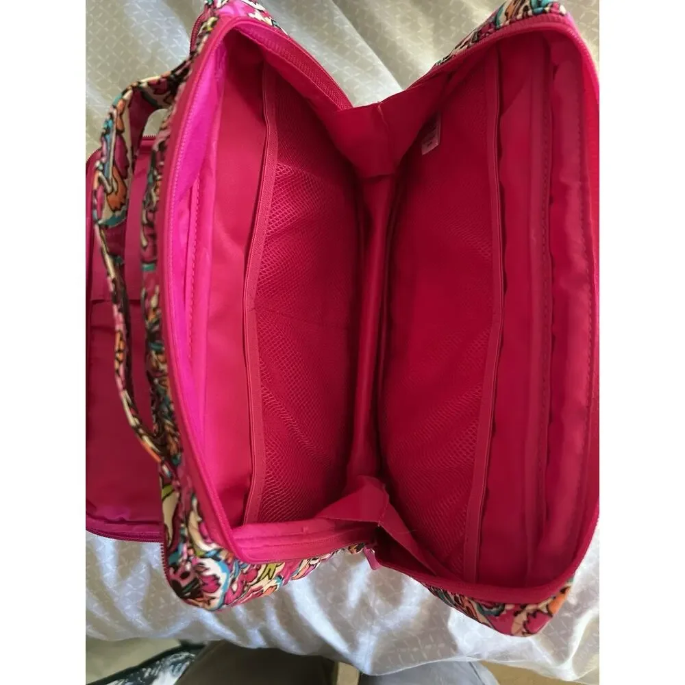 Vera Bradley Large Blush & Brush Makeup Case Pink Sunburst Floral Quilted Cotton